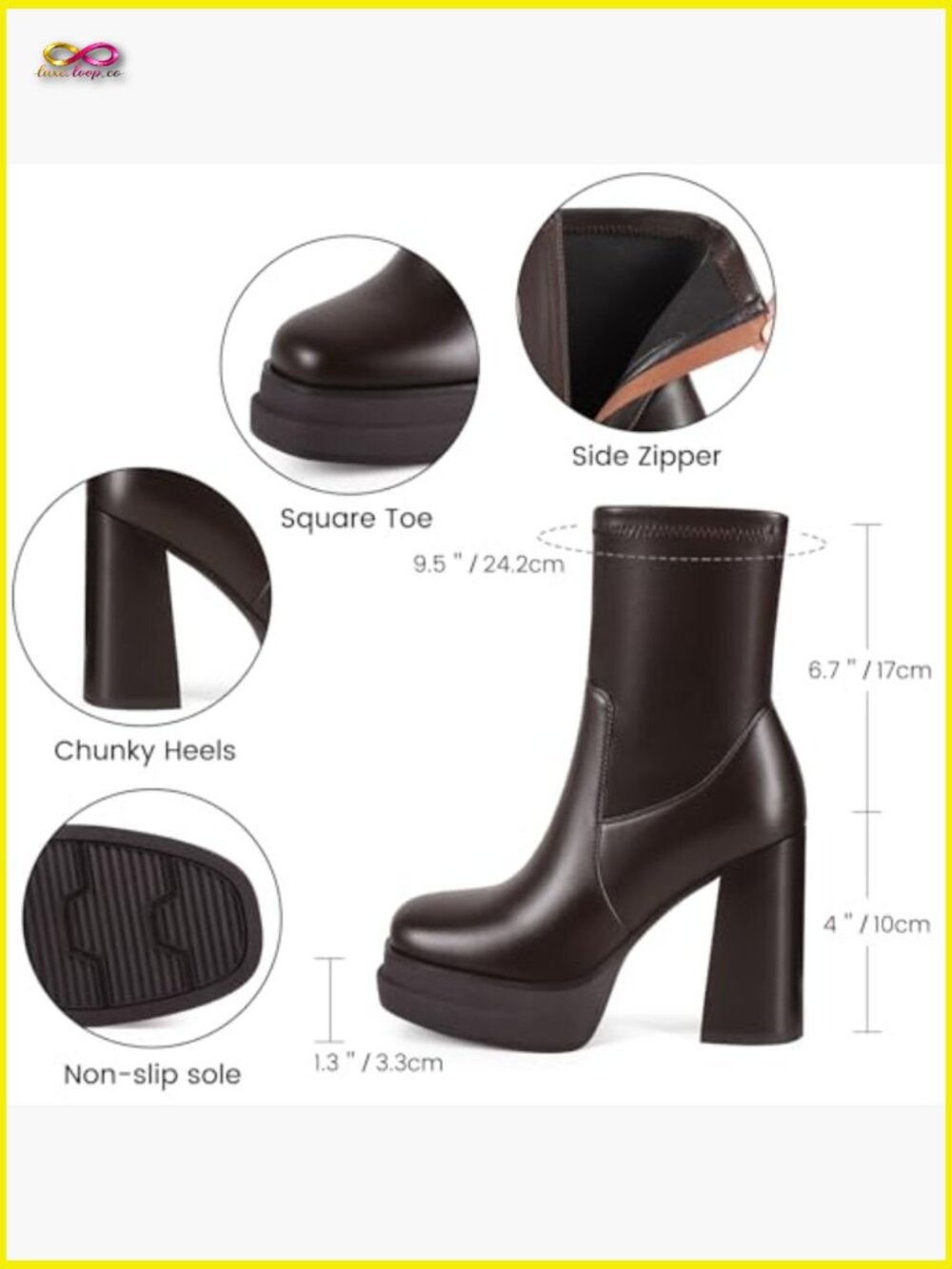 Chunky Platform Ankle Boots Square Toe Combat Booties Y2K Retro Gogo Heels - Picture 5 of 7